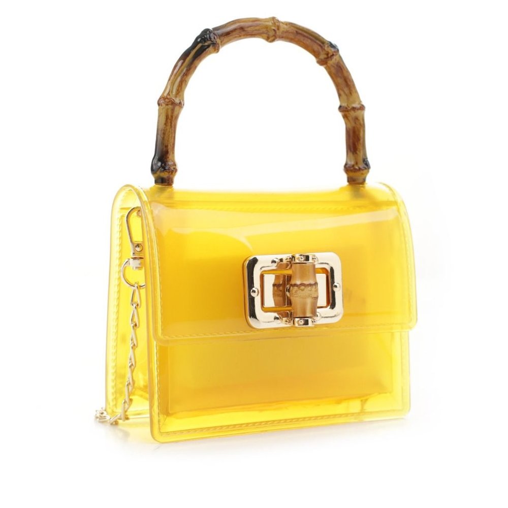 NWT Womans YELLOW JELLY PURSE WITH BAMBOO HANDLE